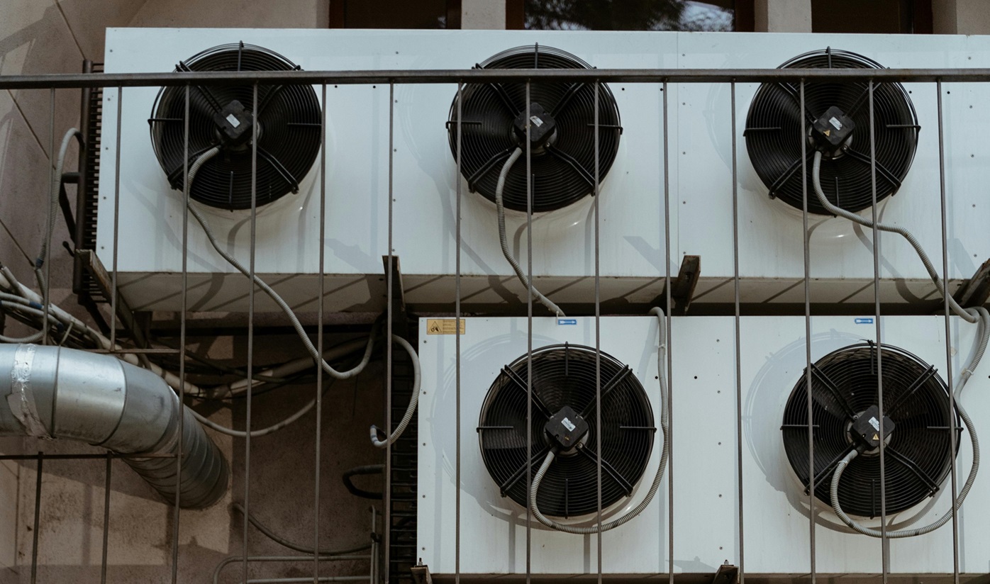 Commercial air conditioning condenser units installed on a building in Johannesburg